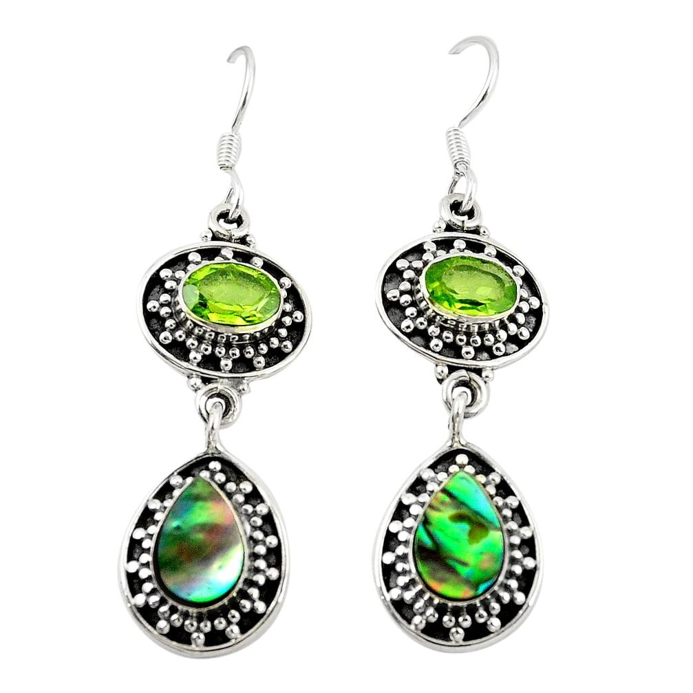 Natural green abalone paua seashell 925 silver dangle earrings m26978