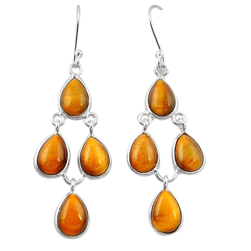 Natural brown tiger's eye 925 sterling silver earrings jewelry m28429