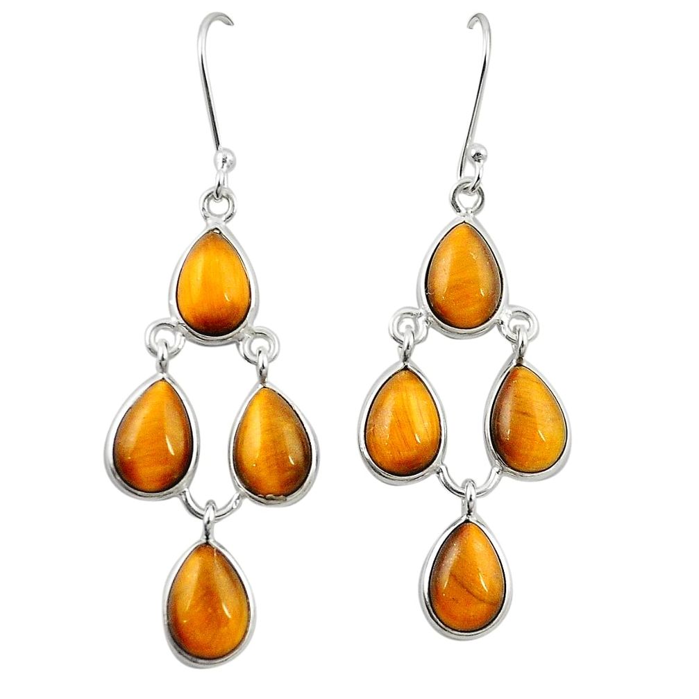 Natural brown tiger's eye 925 sterling silver earrings jewelry m28433