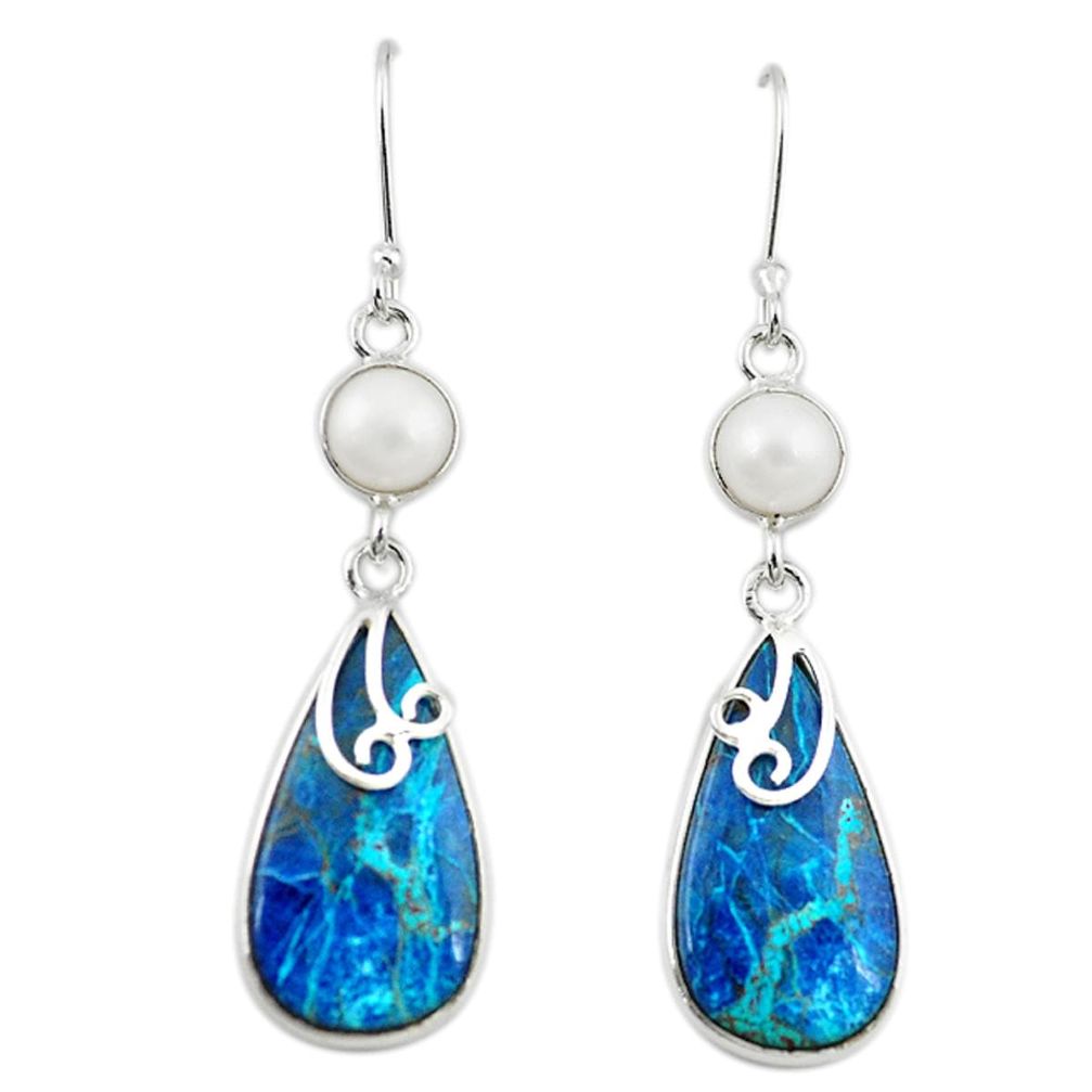 Natural blue shattuckite pearl 925 silver dangle earrings jewelry m3146