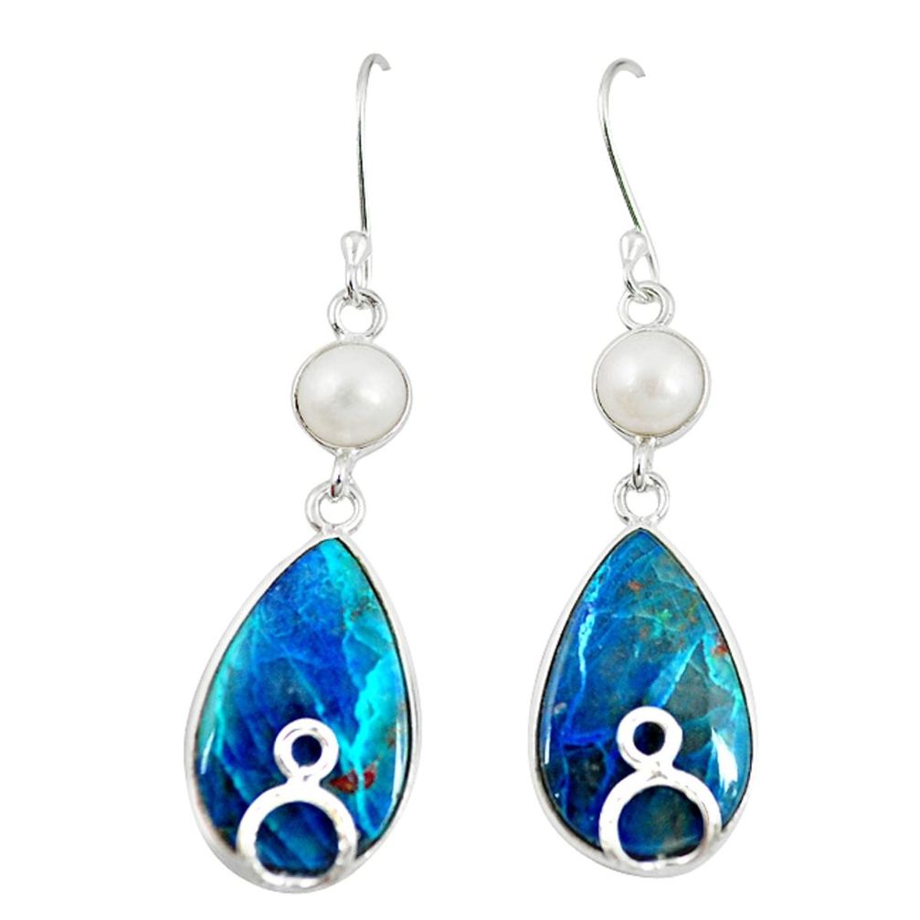 925 silver natural blue shattuckite pearl dangle earrings jewelry m3191