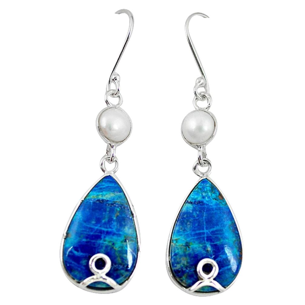 Natural blue shattuckite pearl 925 silver dangle earrings jewelry m3193