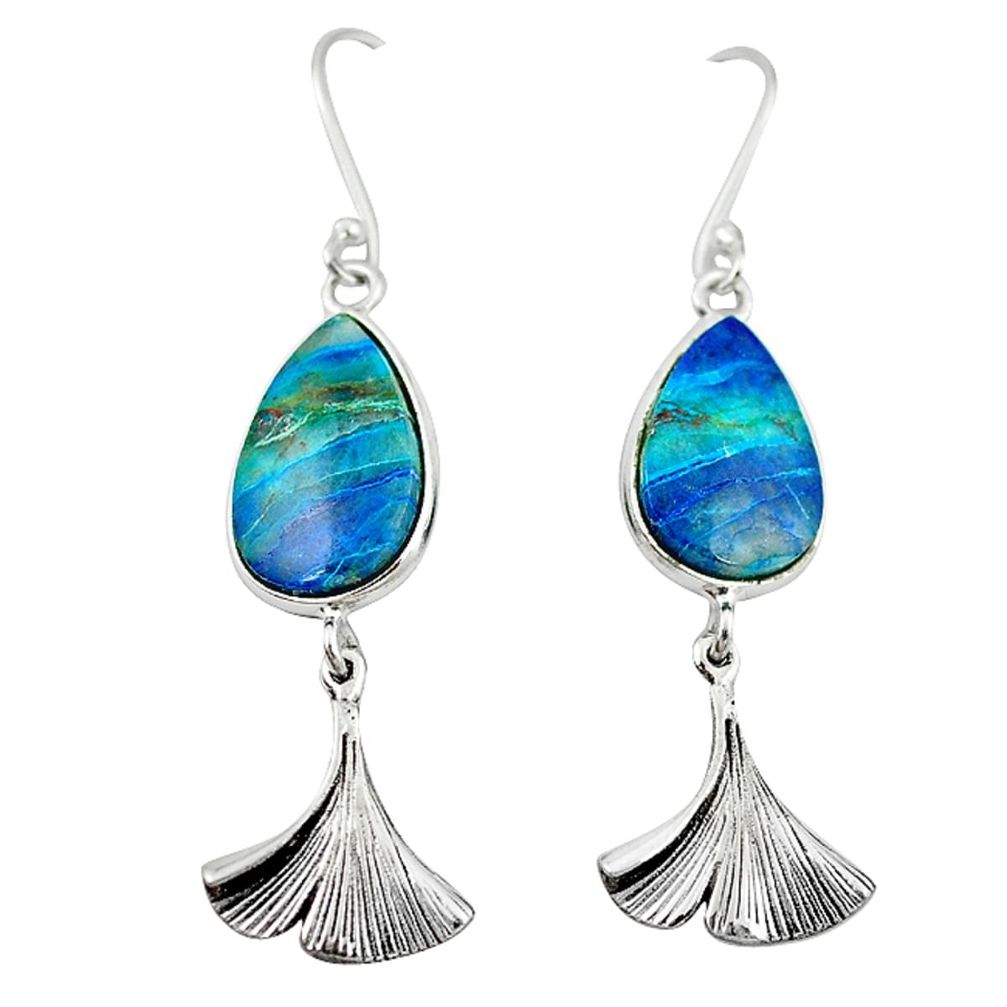 Natural blue shattuckite 925 sterling silver dangle earrings m3216
