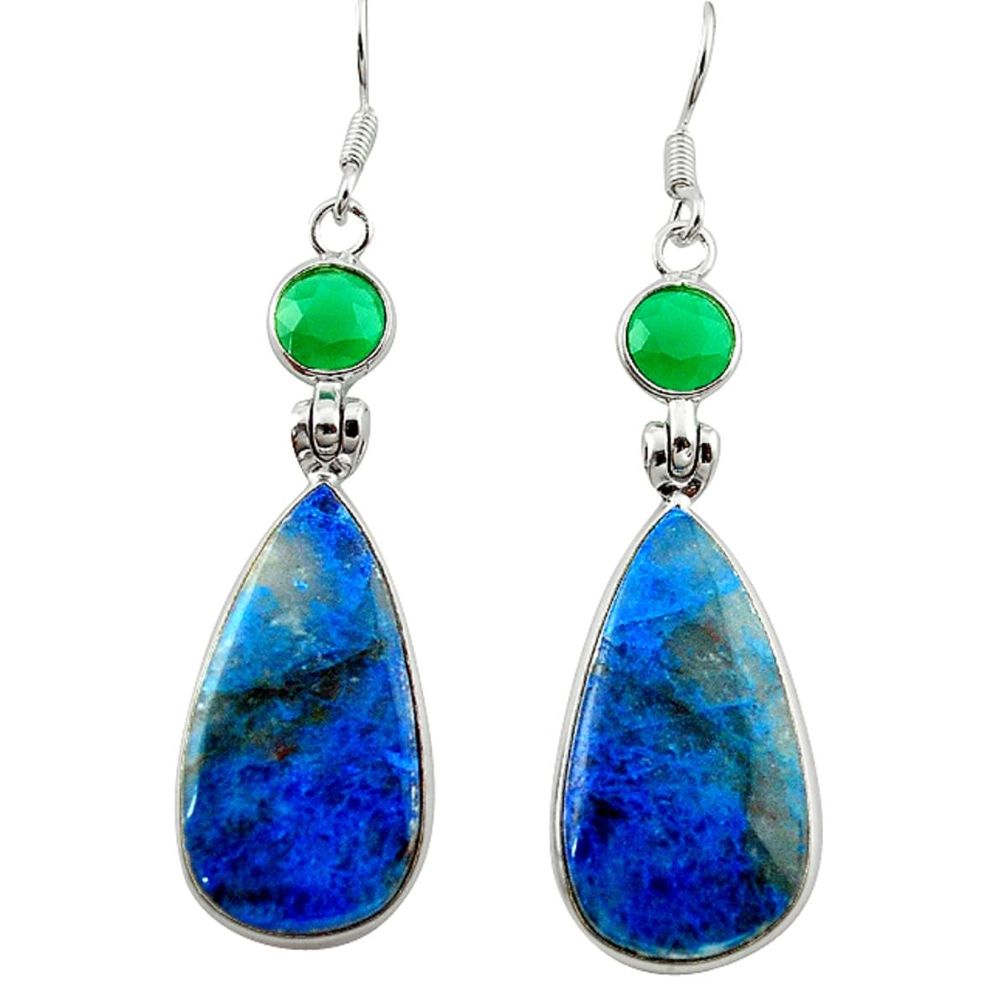 Natural blue shattuckite green chalcedony 925 silver dangle earrings m3280
