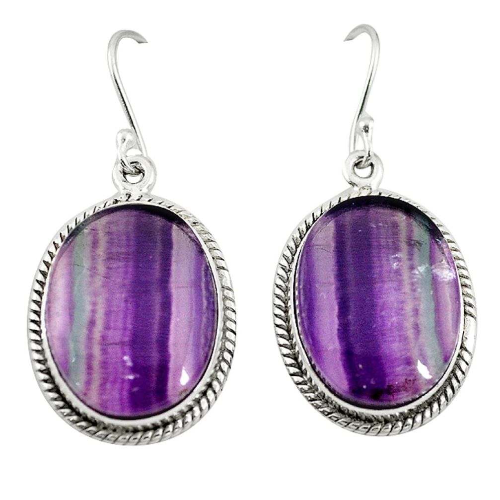 Natural multi color fluorite 925 sterling silver dangle earrings m3287