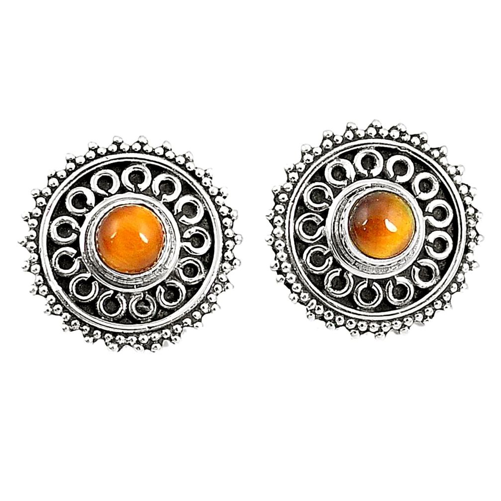 925 sterling silver natural brown tiger's eye stud earrings jewelry m33540