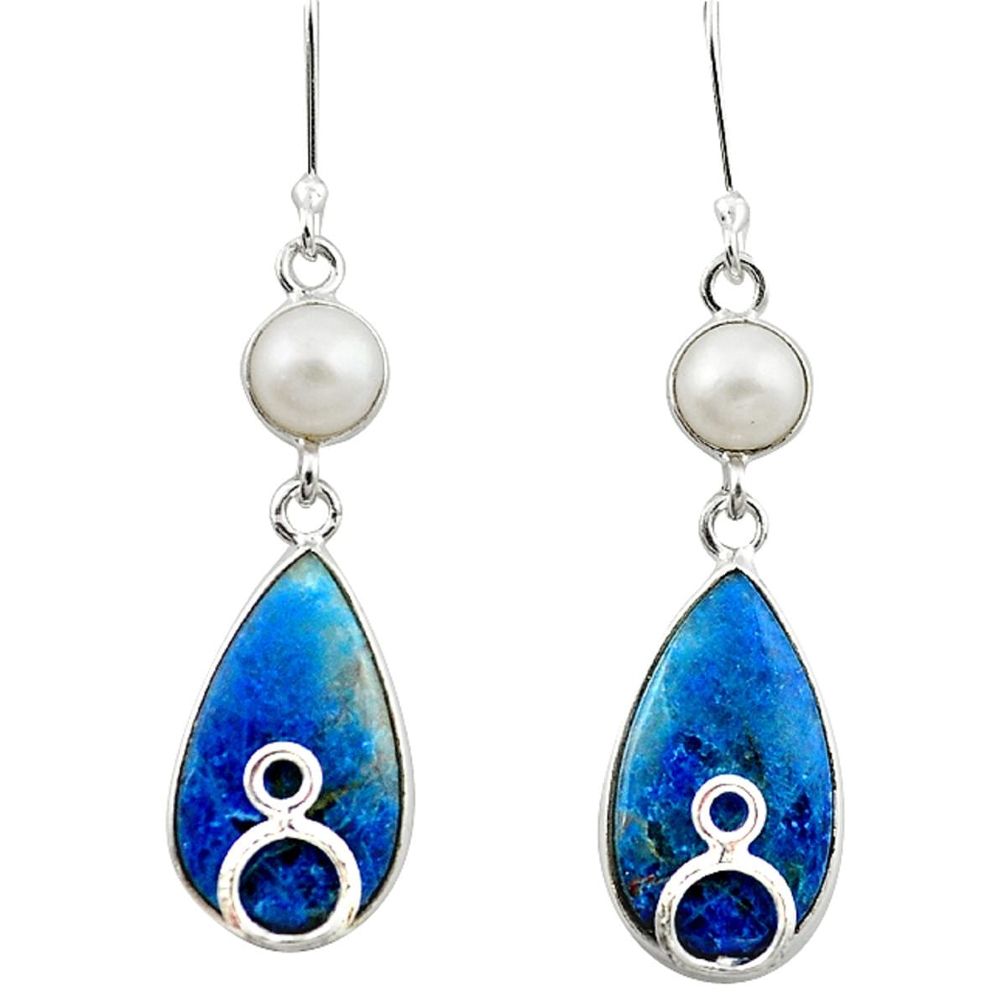 925 silver natural blue shattuckite white pearl dangle earrings jewelry m3356