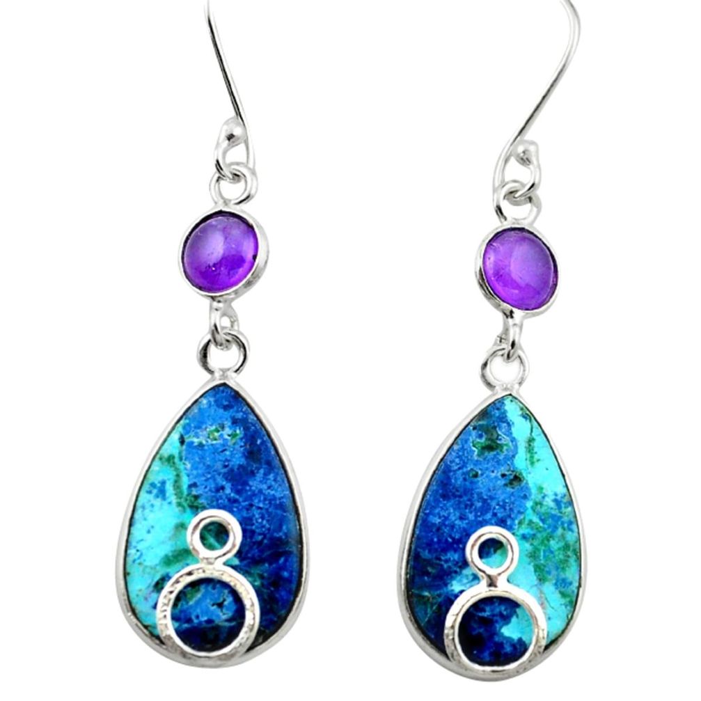 Natural blue shattuckite amethyst 925 silver dangle earrings jewelry m3358