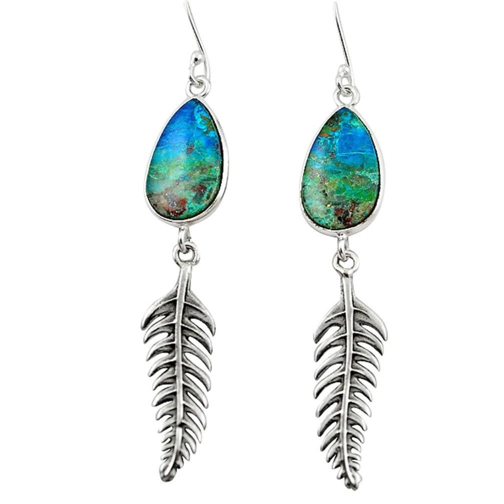 Natural blue shattuckite 925 sterling silver dangle earrings m3362