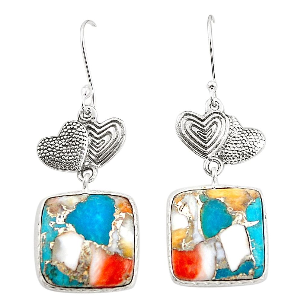 Spiny oyster arizona turquoise 925 silver couple hearts earrings m35488