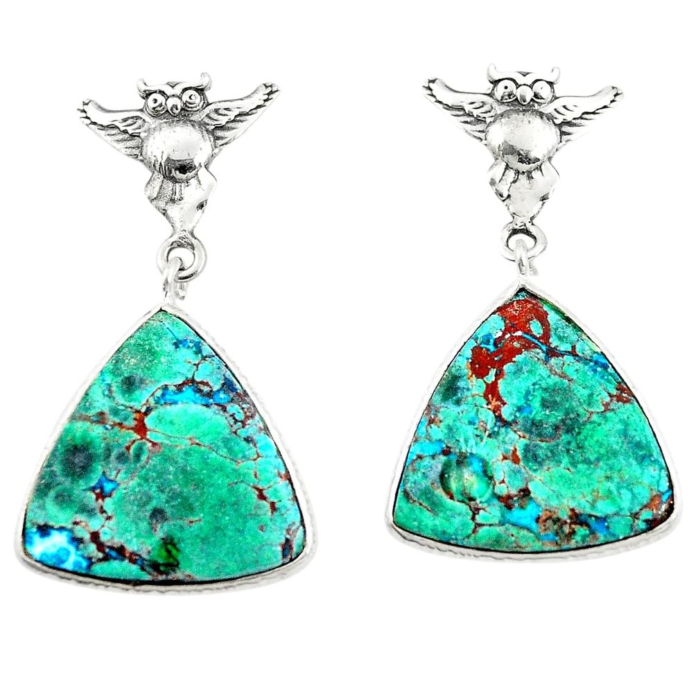 Green arizona mohave turquoise 925 sterling silver owl earrings m35553