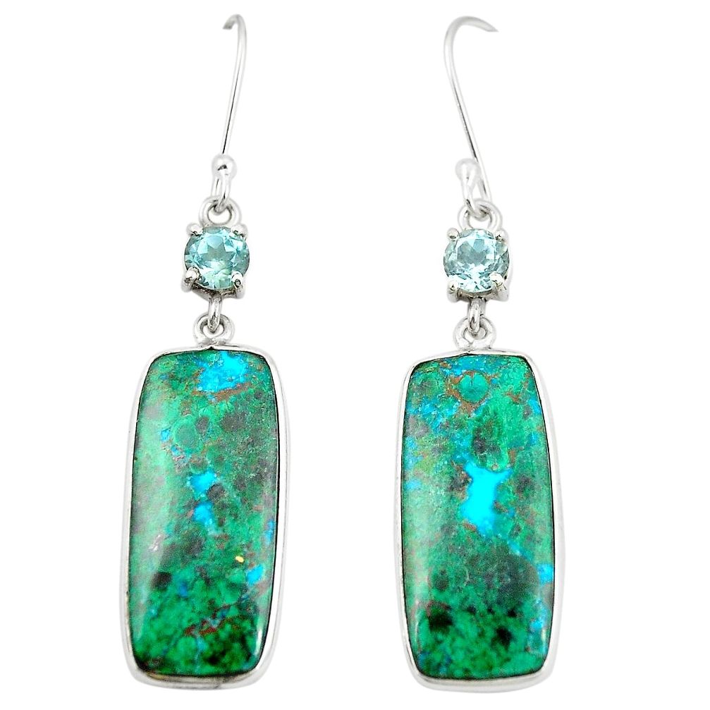 Natural green chrysocolla topaz 925 silver dangle earrings jewelry m35622