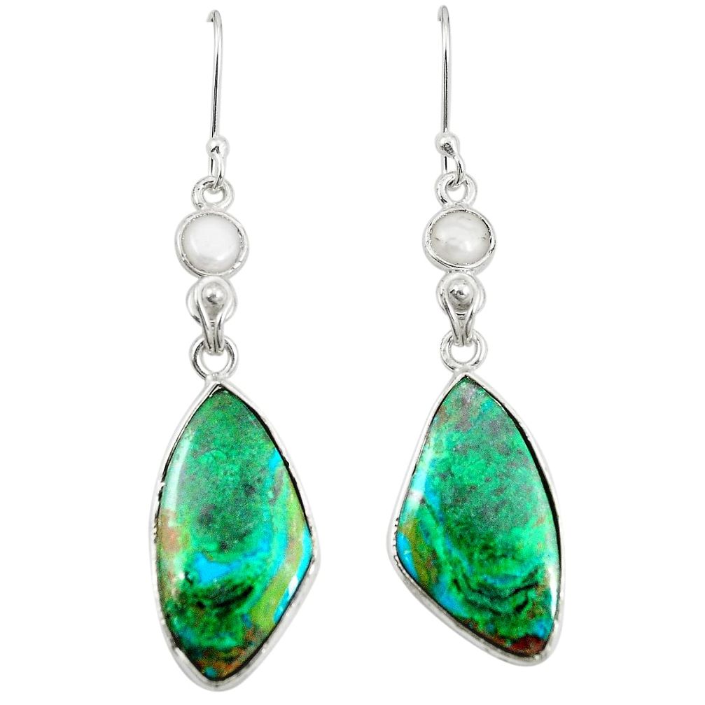 Natural green chrysocolla pearl 925 silver dangle earrings jewelry m35623