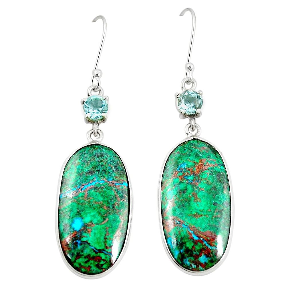 Natural green chrysocolla topaz 925 silver dangle earrings jewelry m35625