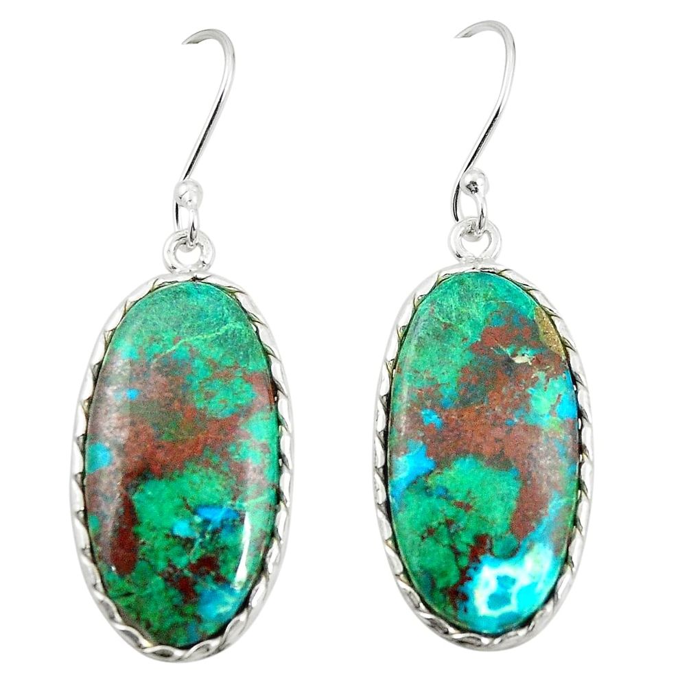 Natural green chrysocolla 925 sterling silver dangle earrings jewelry m35626