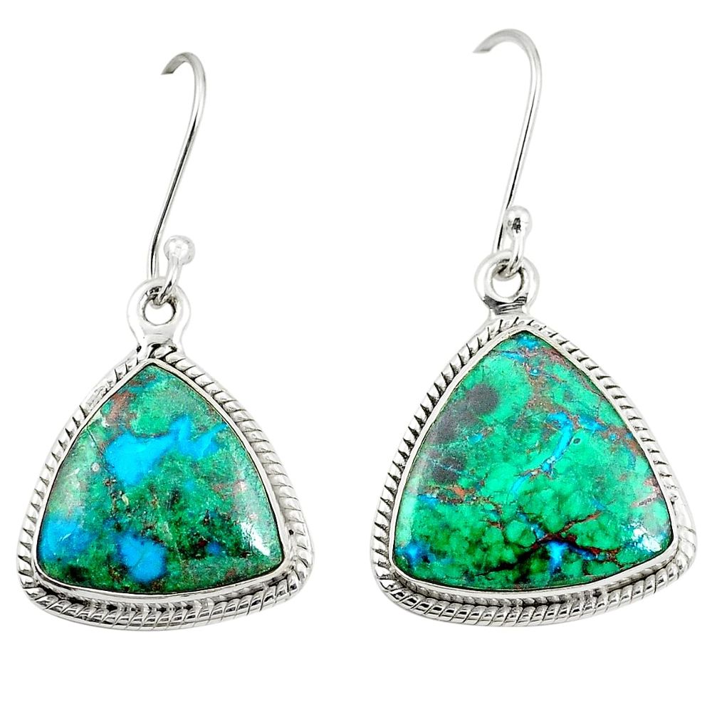 Natural green chrysocolla 925 sterling silver dangle earrings jewelry m35631