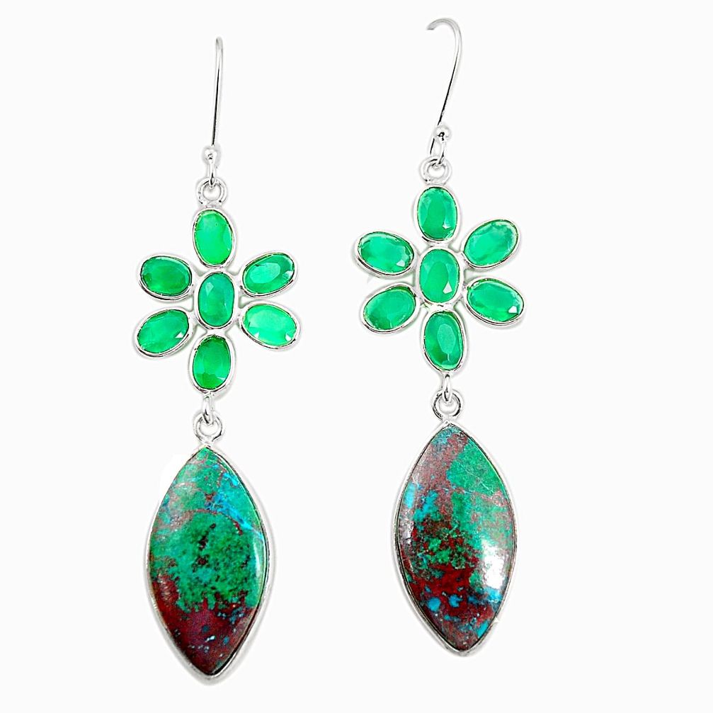 Natural green chrysocolla 925 silver dangle earrings jewelry m36185