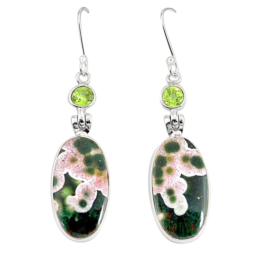 Natural multi color ocean sea jasper (madagascar) 925 silver earrings m36233