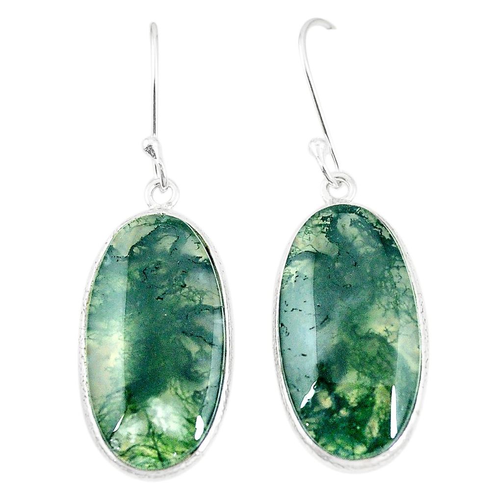 Natural green moss agate 925 sterling silver earrings jewelry m36281