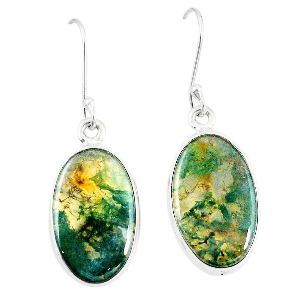 925 sterling silver natural green moss agate earrings jewelry m36284