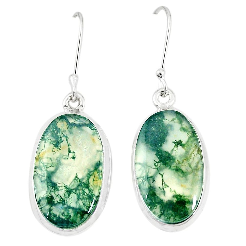 Natural green moss agate 925 sterling silver earrings jewelry m36285