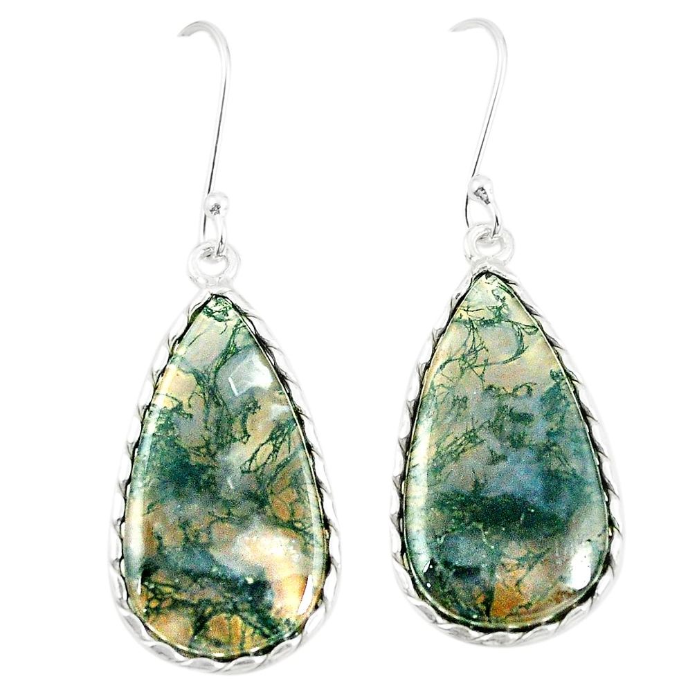 Natural green moss agate 925 sterling silver earrings jewelry m36289