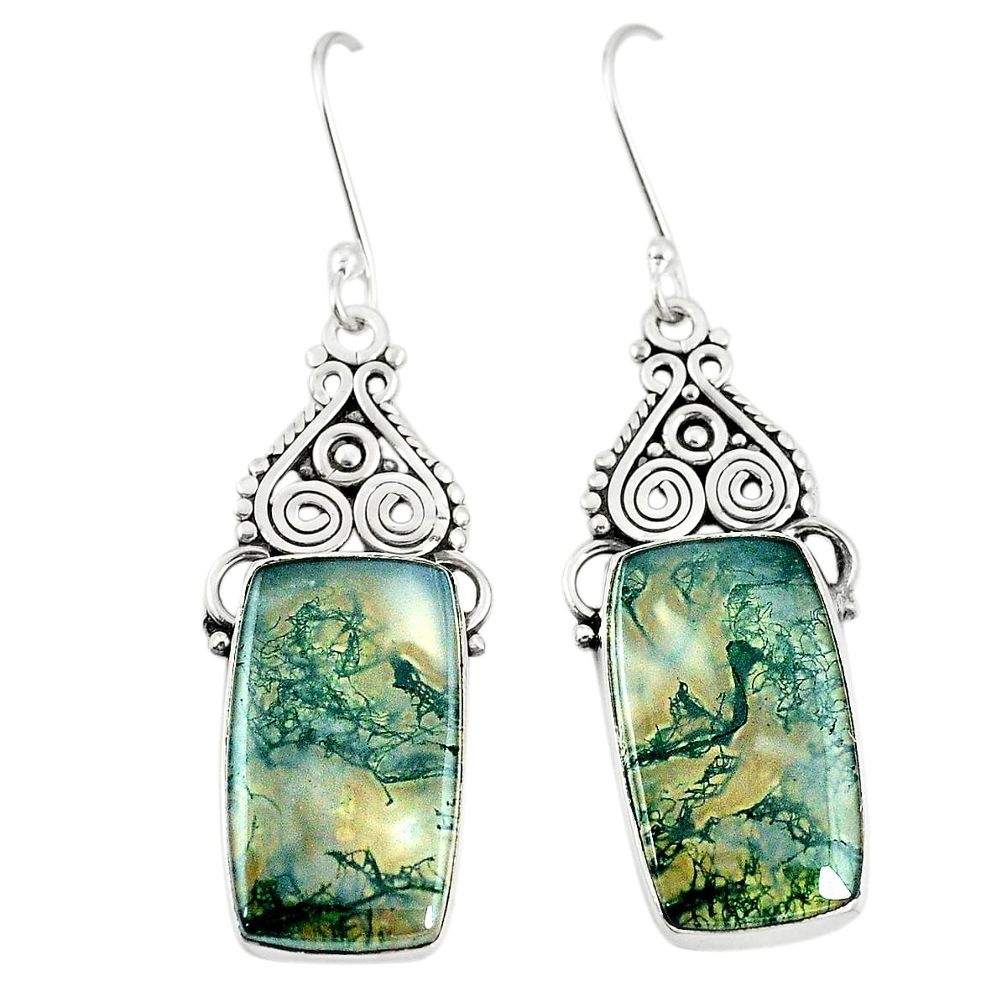 Natural green moss agate 925 sterling silver earrings jewelry m36296