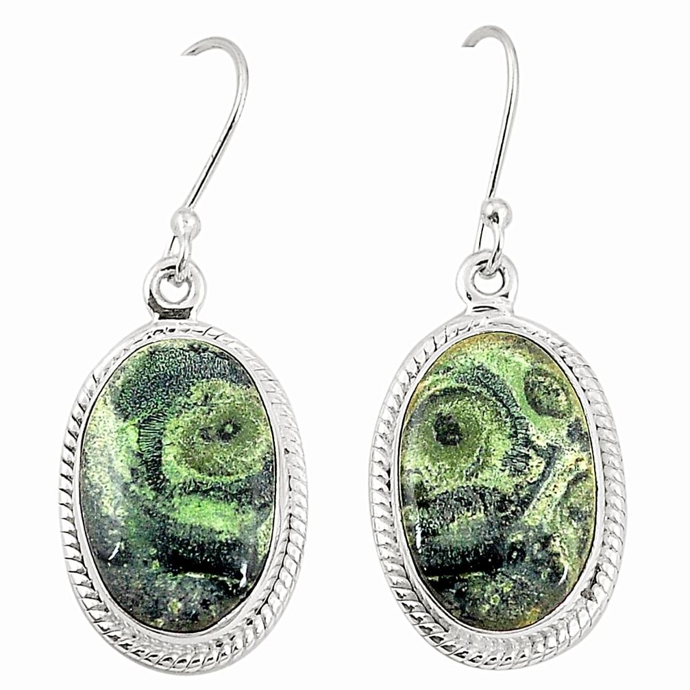 Natural green kambaba jasper (stromatolites) 925 silver dangle earrings m36428