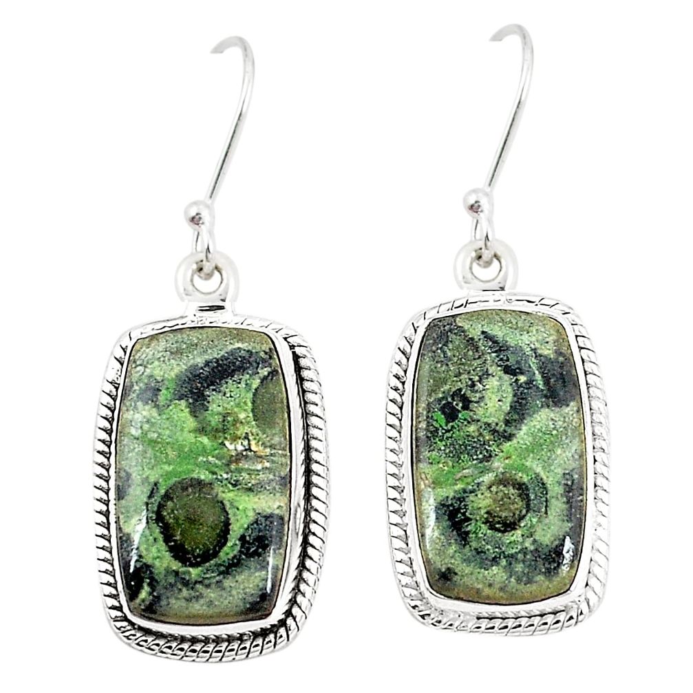 Natural green kambaba jasper (stromatolites) 925 silver dangle earrings m36429