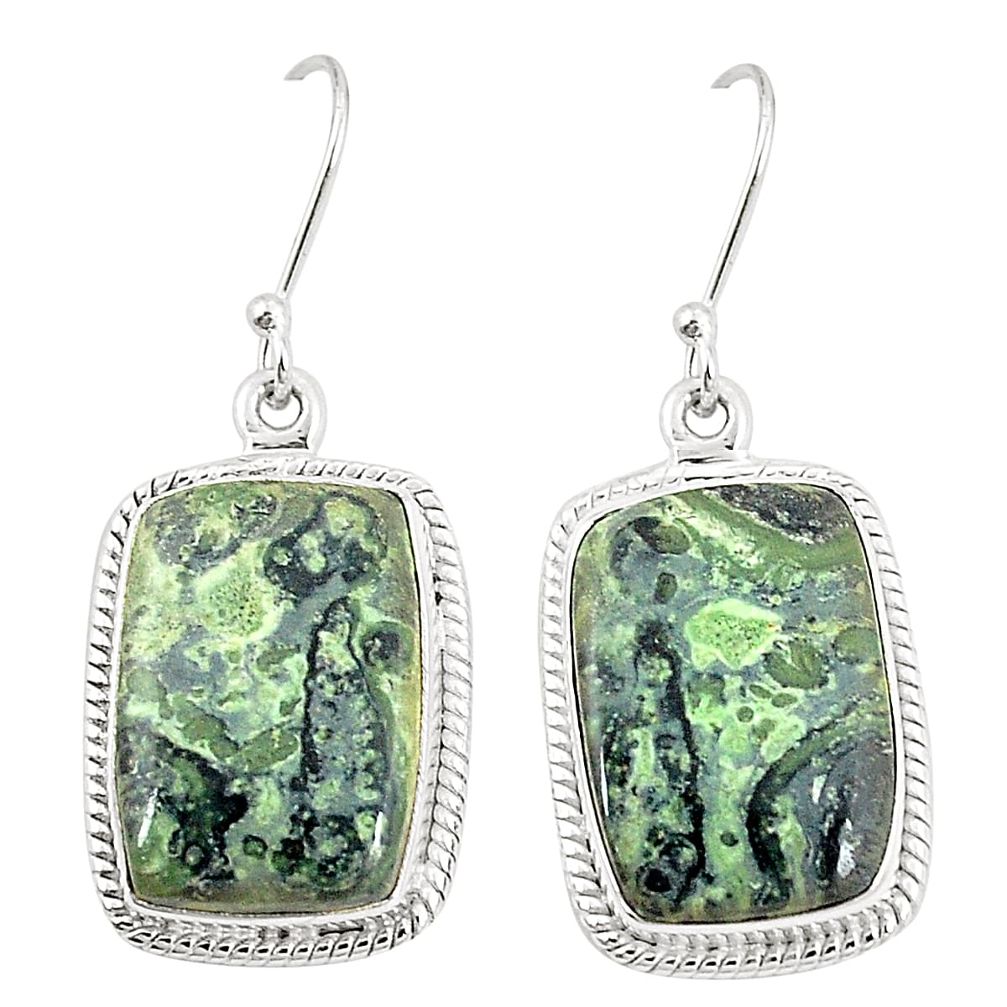 Natural green kambaba jasper (stromatolites) 925 silver dangle earrings m36430