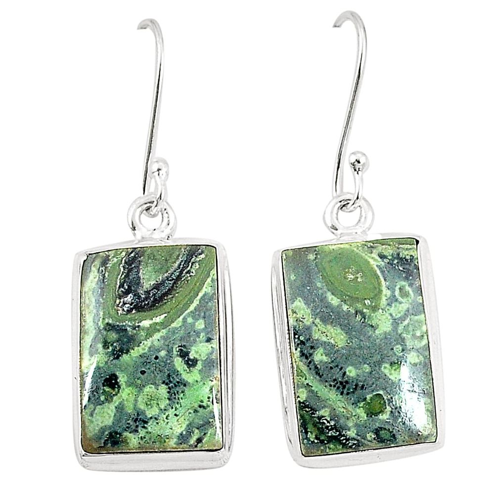 Natural green kambaba jasper (stromatolites) 925 silver dangle earrings m36431