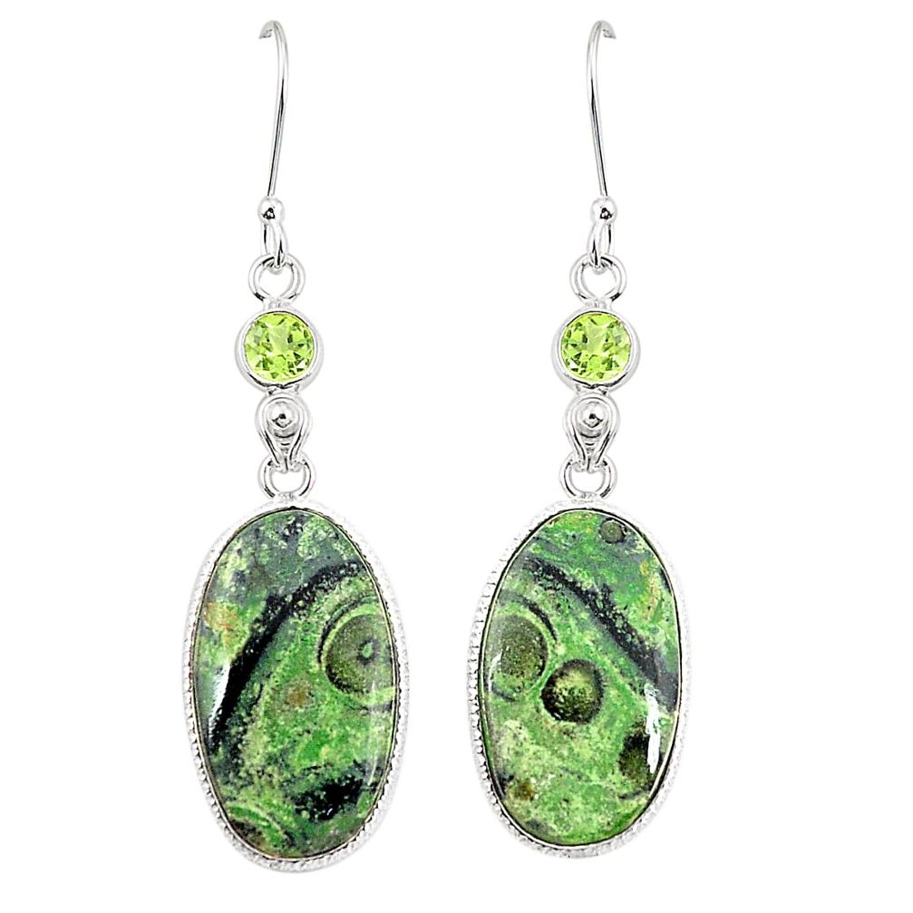 925 silver natural green kambaba jasper (stromatolites) dangle earrings m36432