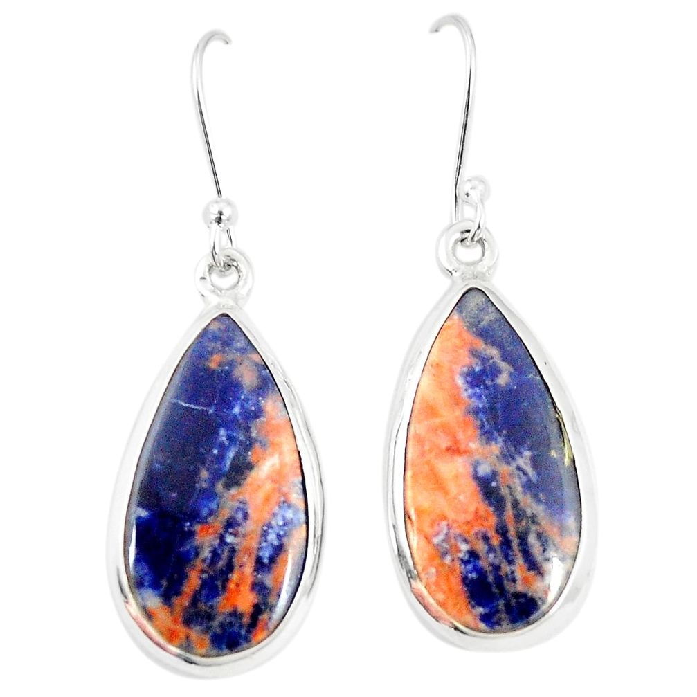 Natural orange sodalite 925 sterling silver dangle earrings m36443