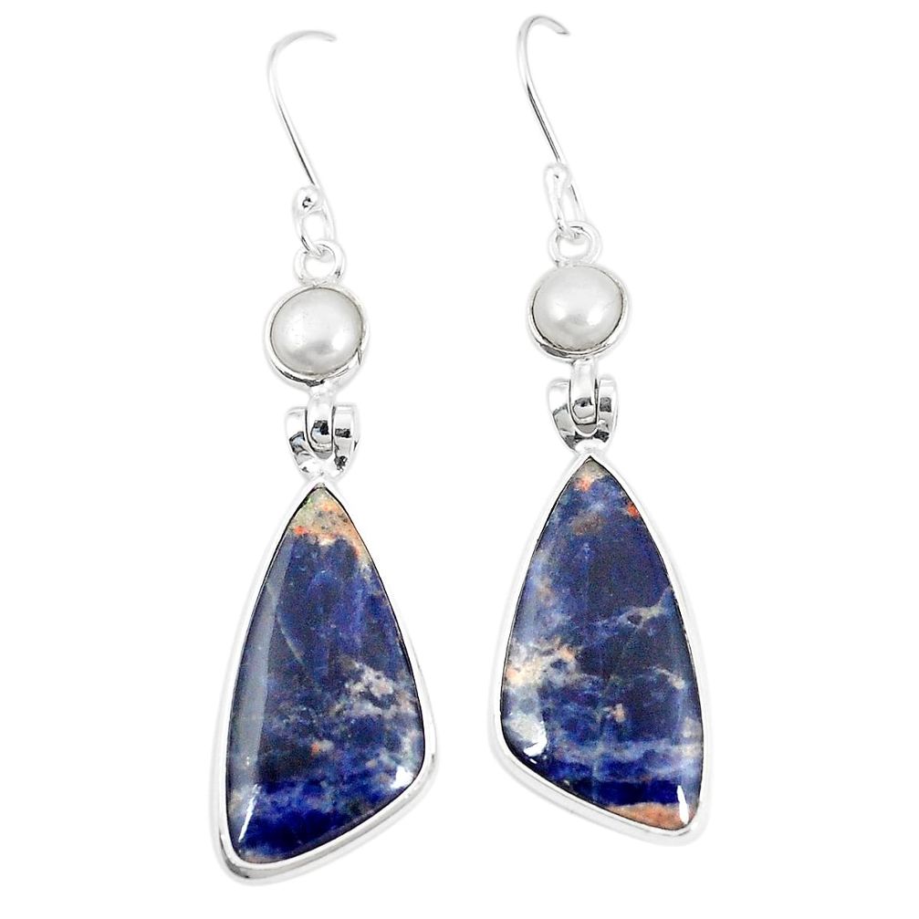 Natural orange sodalite pearl 925 silver dangle earrings jewelry m36448