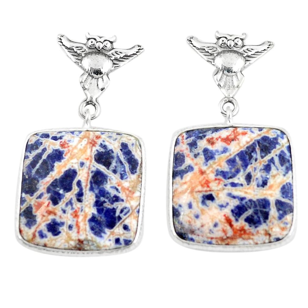 Natural orange sodalite 925 sterling silver owl earrings jewelry m36458