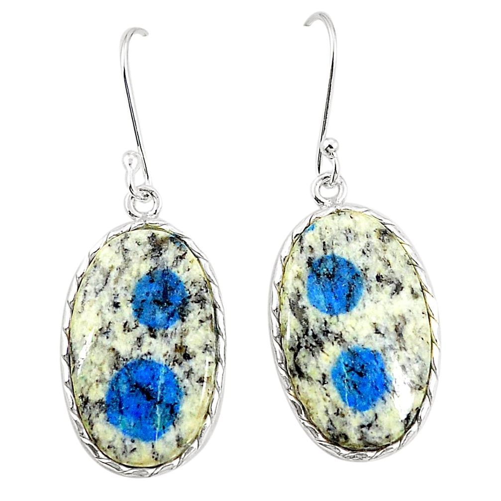 Natural k2 blue (azurite in quartz) 925 silver dangle earrings jewelry m36516