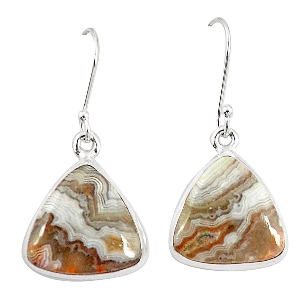 Natural multi color mexican laguna lace agate 925 silver dangle earrings m36558