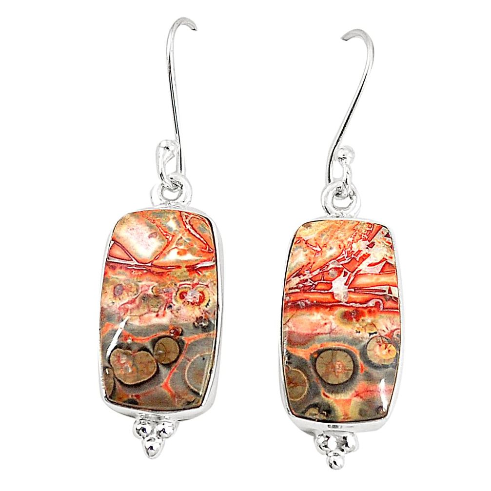 Natural brown leopard skin jasper 925 silver dangle earrings jewelry m36589