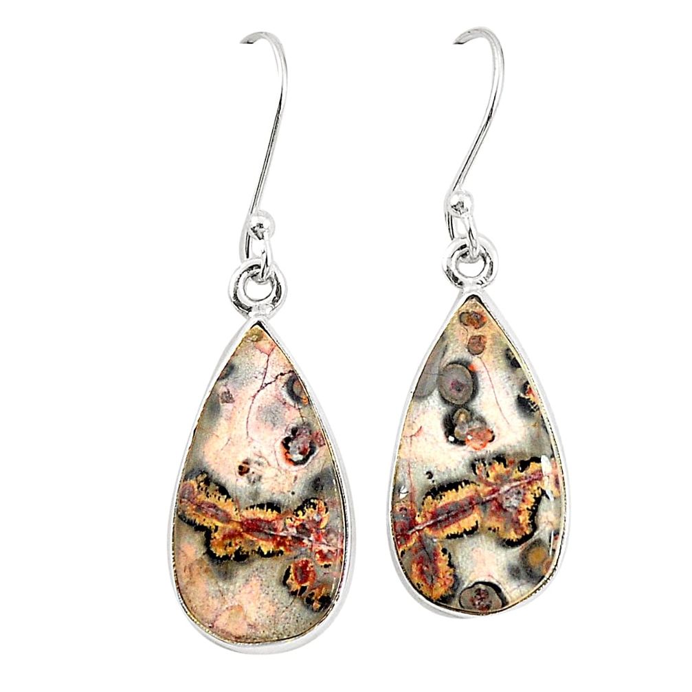 Natural brown leopard skin jasper 925 silver dangle earrings jewelry m36591