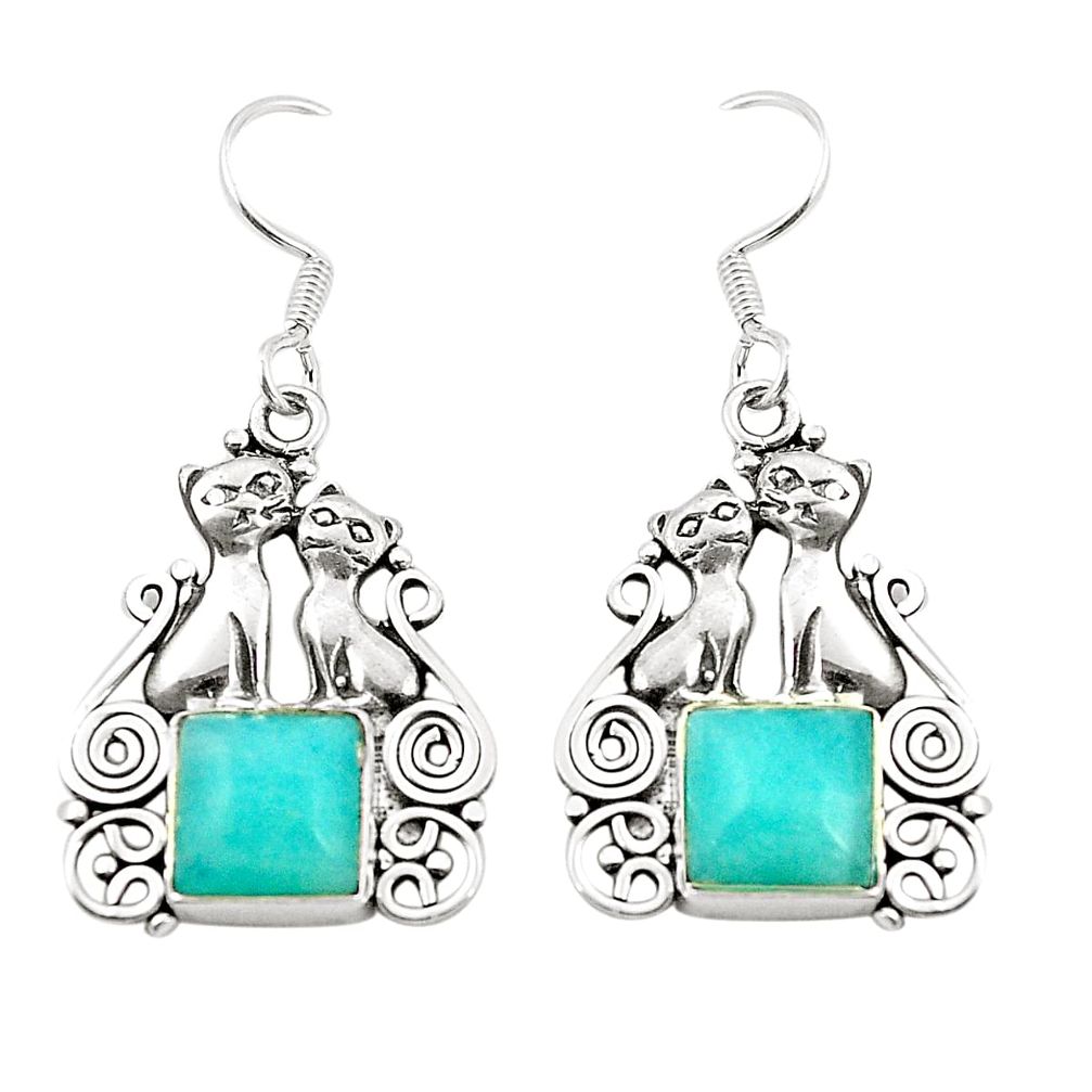 Natural green peruvian amazonite 925 silver two cats earrings m36959