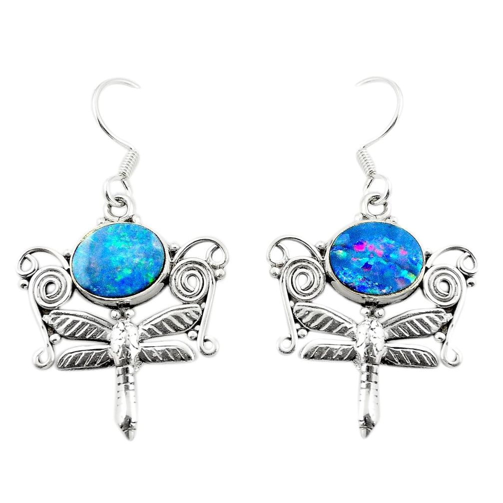 925 silver natural blue doublet opal australian dragonfly earrings m37010