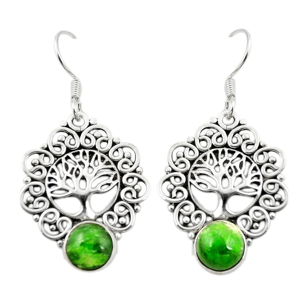 Natural green chrome diopside 925 sterling silver dangle earrings m37052