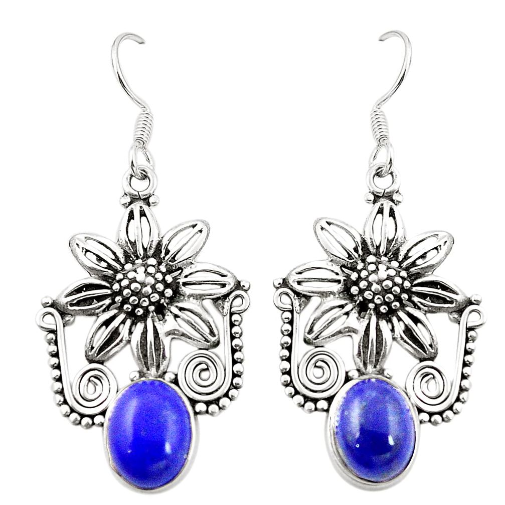 Natural blue lapis lazuli 925 sterling silver flower earrings jewelry m37230