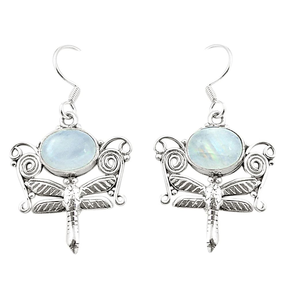 Natural rainbow moonstone 925 sterling silver dragonfly earrings m37268
