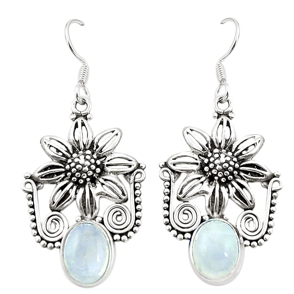 Natural rainbow moonstone 925 sterling silver flower earrings jewelry m37270