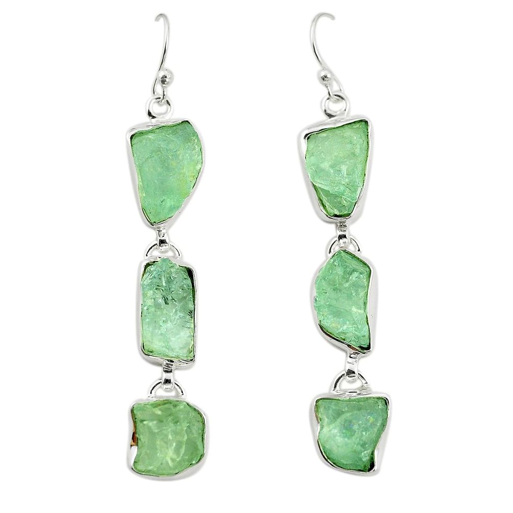 Natural aqua aquamarine rough 925 sterling silver dangle earrings m37459