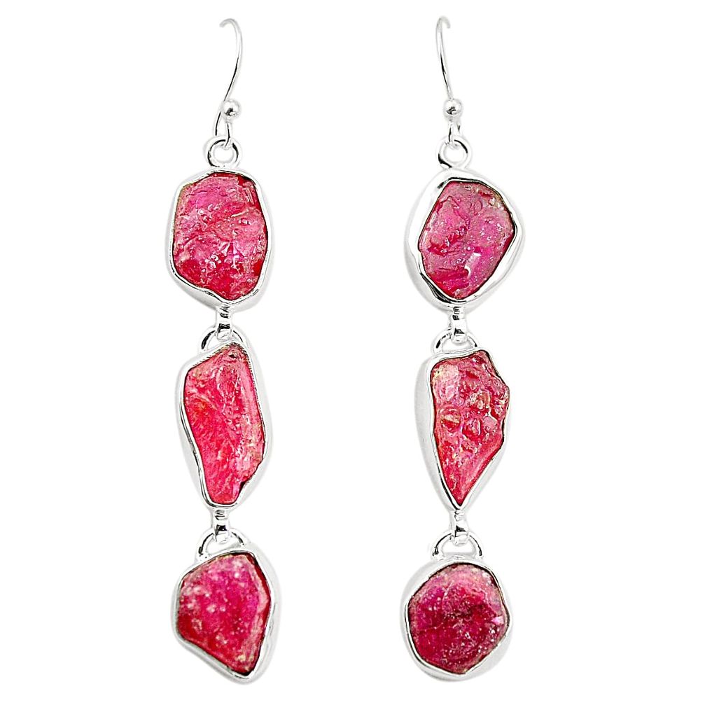 Natural pink ruby rough 925 sterling silver dangle earrings m37468