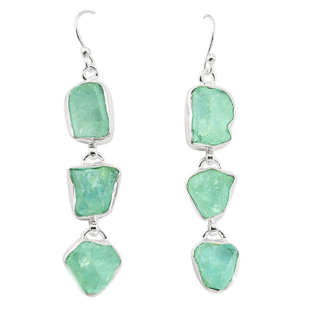 Natural aqua aquamarine rough 925 silver dangle earrings jewelry m37478