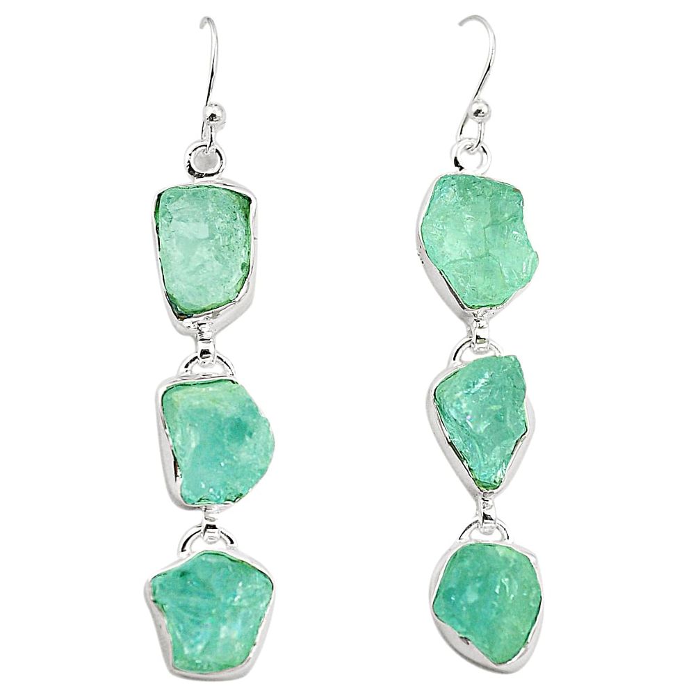 Natural aqua aquamarine rough 925 silver dangle earrings jewelry m37480