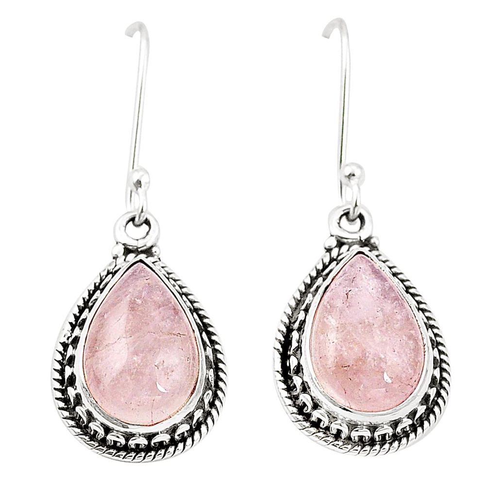 Natural pink morganite 925 sterling silver dangle earrings m37501